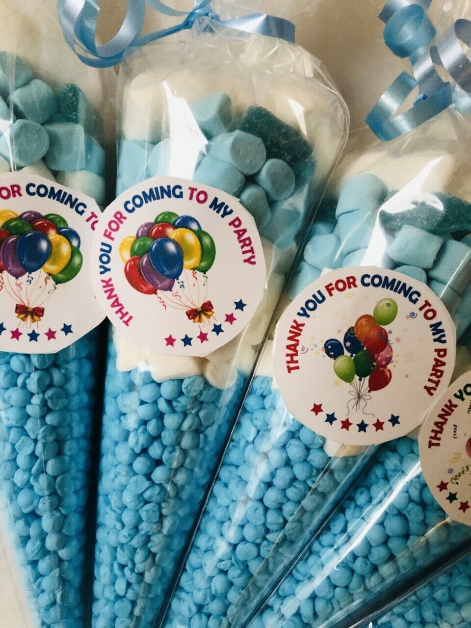 Made to order Balloon Filled Birthday Sweet Cones & Sticker Thank You Party