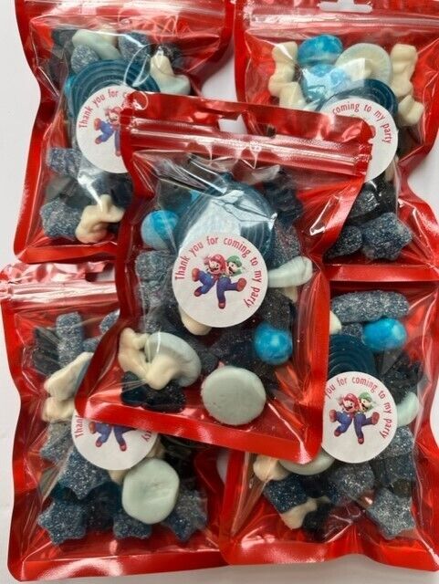Mario Inspired Themed Birthday Gummy Jelly Sweet Pouch Mix Party Bag Kids Blue Pick Mix