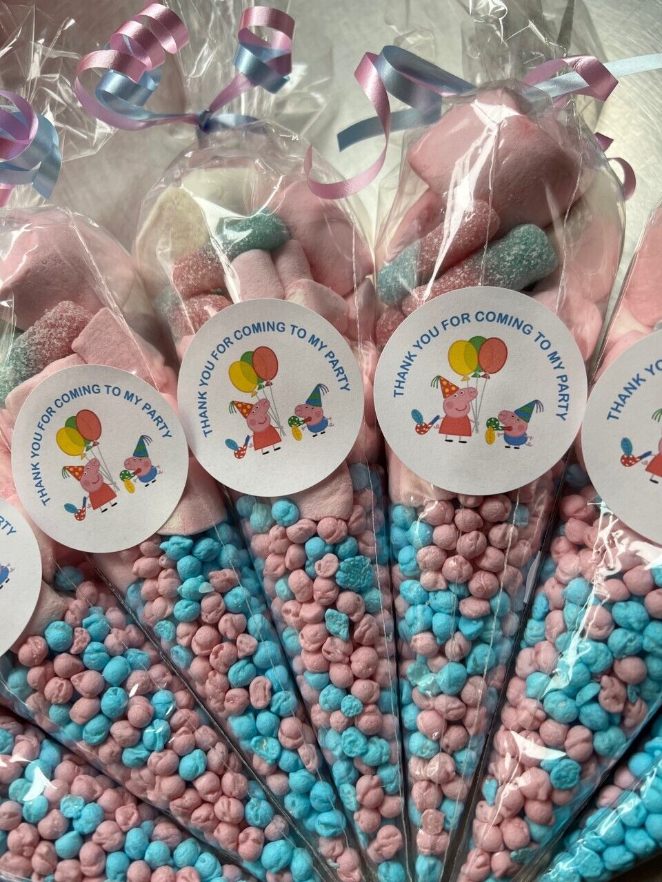 Peppa Pig Thank You Party Bag Filled Sweet Candy Cones Blue Pink Favours