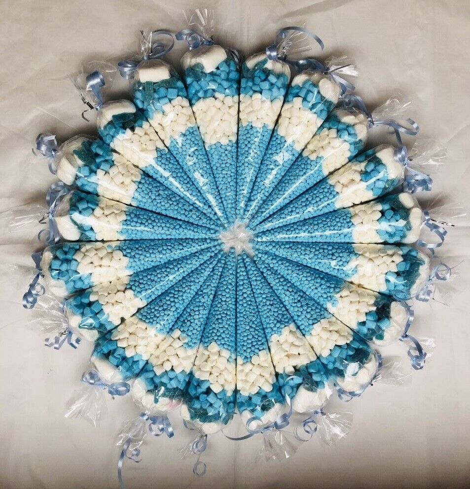 Blue & White Filled Sweet Cones  Party Bags Birthday Christening Wedding