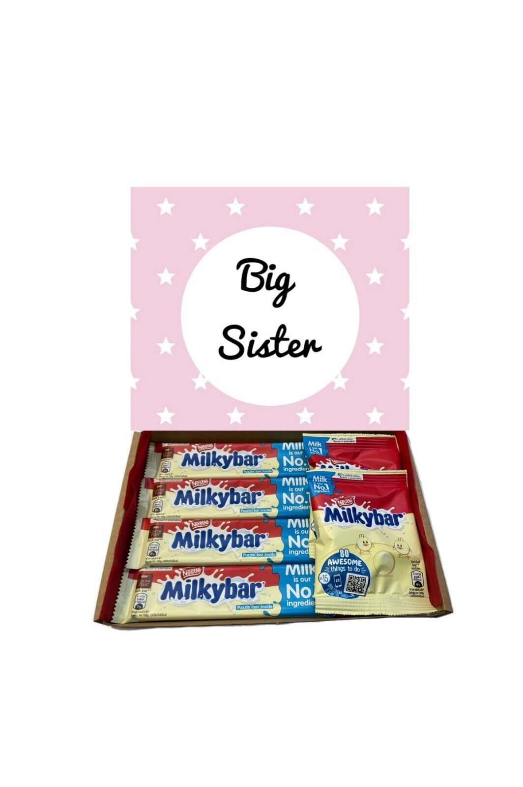 Big Little Brother Sister Pink Blue Milkybar Chocolate Hamper Gift Present