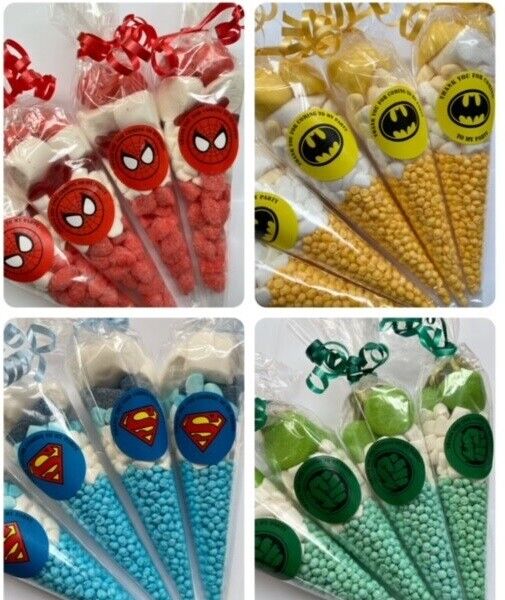 Superhero Super Heroes Inspired Themed Boys Birthday Party Kids Sweet Cones Bags Candy Spider-Man Batman Hulk Superman
