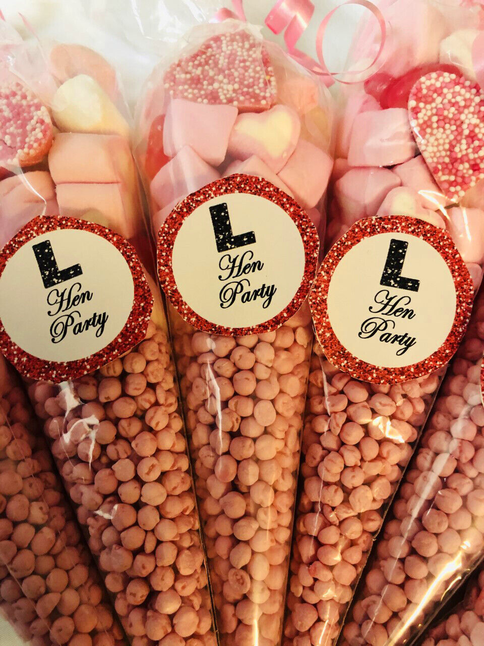 Hen Party Filled Pink Sweet Candy Cones L Learner Plate Party Bag Fillers 19 Cms