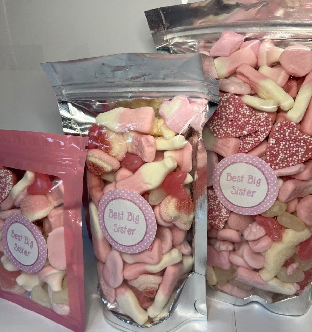 Best Big Sister Pink Filled Pick N Mix Sweet Treat Pouch Birthday Present
