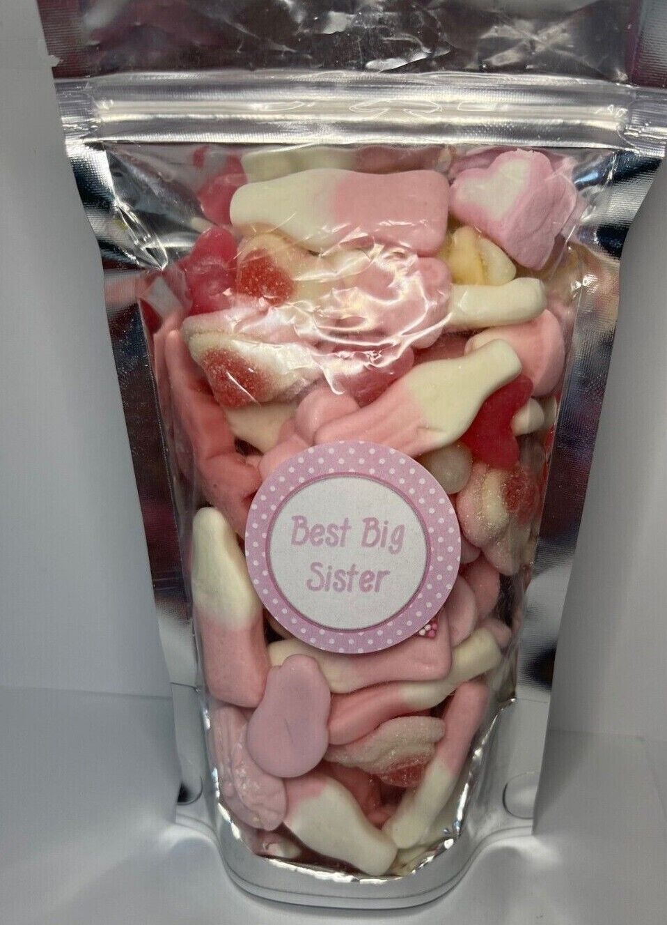 Best Big Sister Pink Filled Pick N Mix Sweet Treat Pouch Birthday Present
