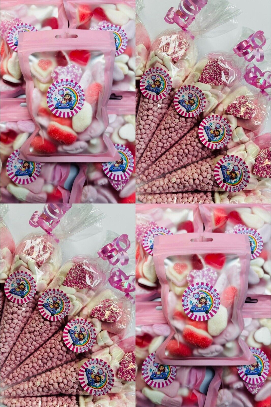 Gabbys Dollhouse Thank You Pink Cones Sweets Party Bags Filled Pouch Pick n Mix
