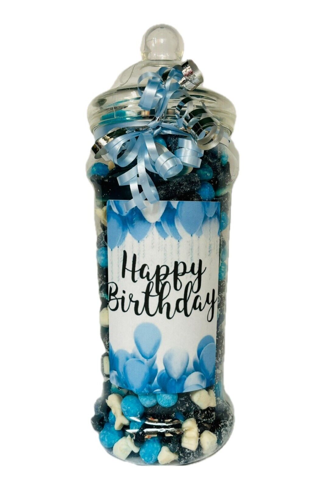Happy Birthday Filled Pick N Mix Sweet Victorian Jar Gift Present Pink Blue