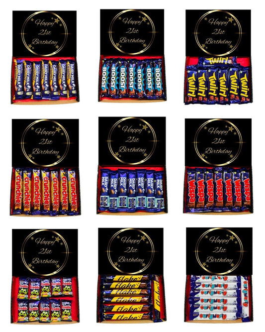 Happy 21st Birthday Gift Cadbury Chocolate Hamper Wispa Boost Freddo Flake Twirl