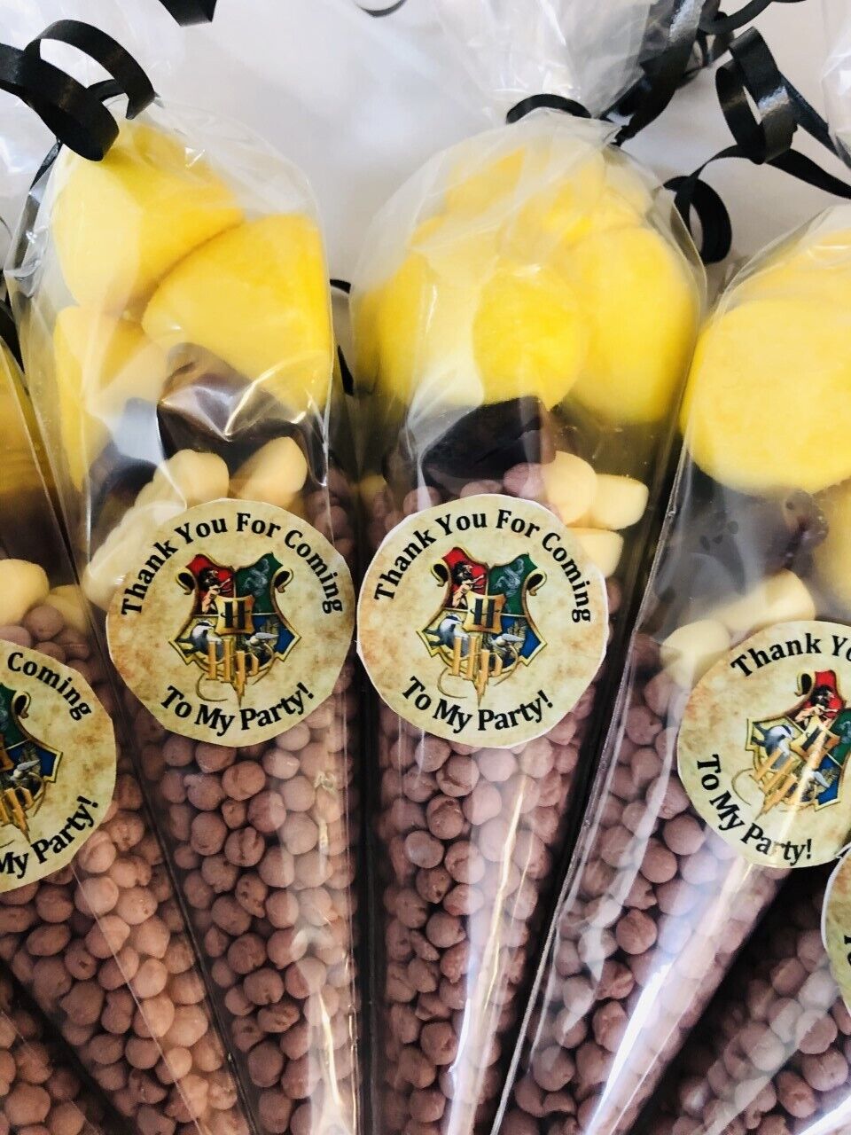Harry Potter Inspired Themed Filled Sweet Candy Cones & Sticker Party Bags Yellow & Brown