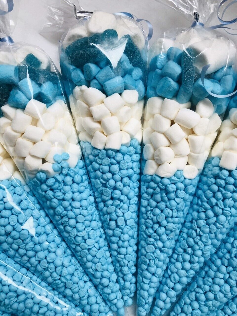 Blue & White Filled Sweet Cones  Party Bags Birthday Christening Wedding