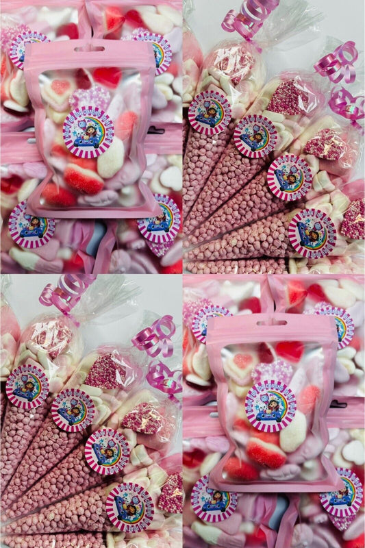 Gabbys Dollhouse Thank You Pink Cones Sweets Party Bags Filled Pouch Pick n Mix