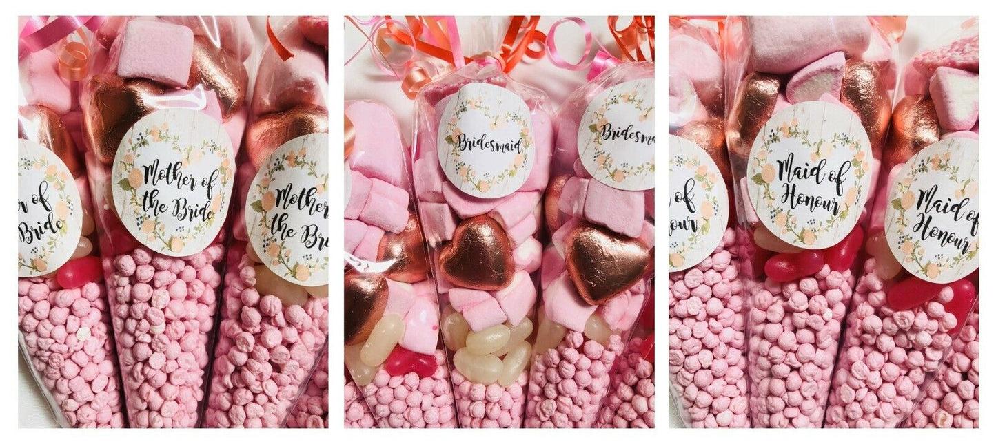 Bridesmaid / Maid of Honour / Mother of Bride Wedding Filled Sweet Cone Favours