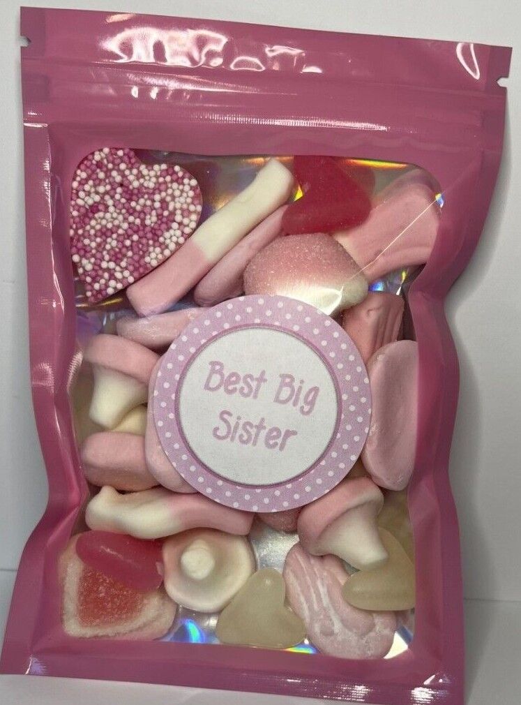 Best Big Sister Pink Filled Pick N Mix Sweet Treat Pouch Birthday Present
