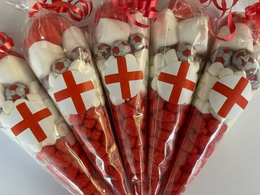 England Red & White Football Footy Kids Sweet Candy Cones Filled Party Bags Bag