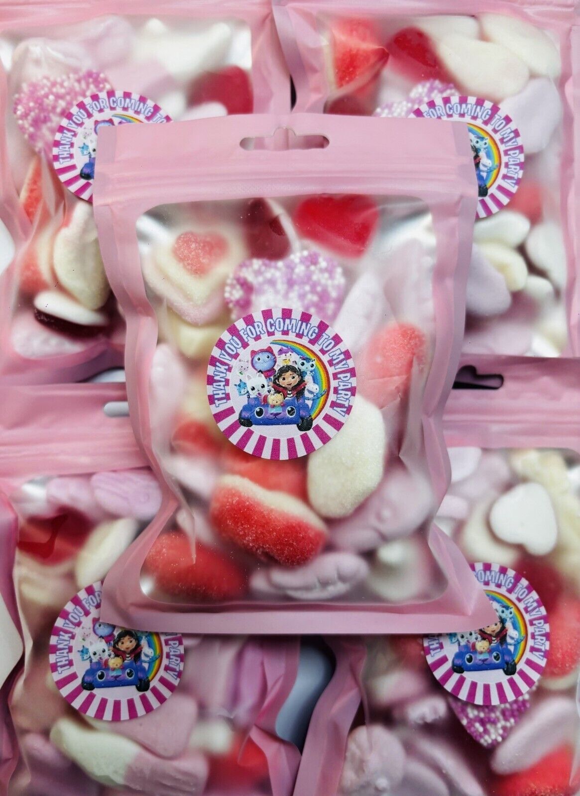 Gabbys Dollhouse Thank You Pink Cones Sweets Party Bags Filled Pouch Pick n Mix