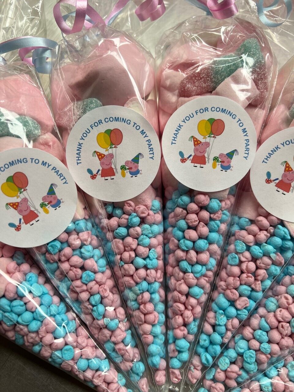 Peppa Pig Thank You Party Bag Filled Sweet Candy Cones Blue Pink Favours