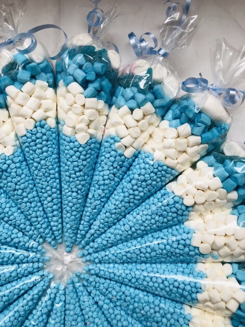 Blue & White Filled Sweet Cones  Party Bags Birthday Christening Wedding