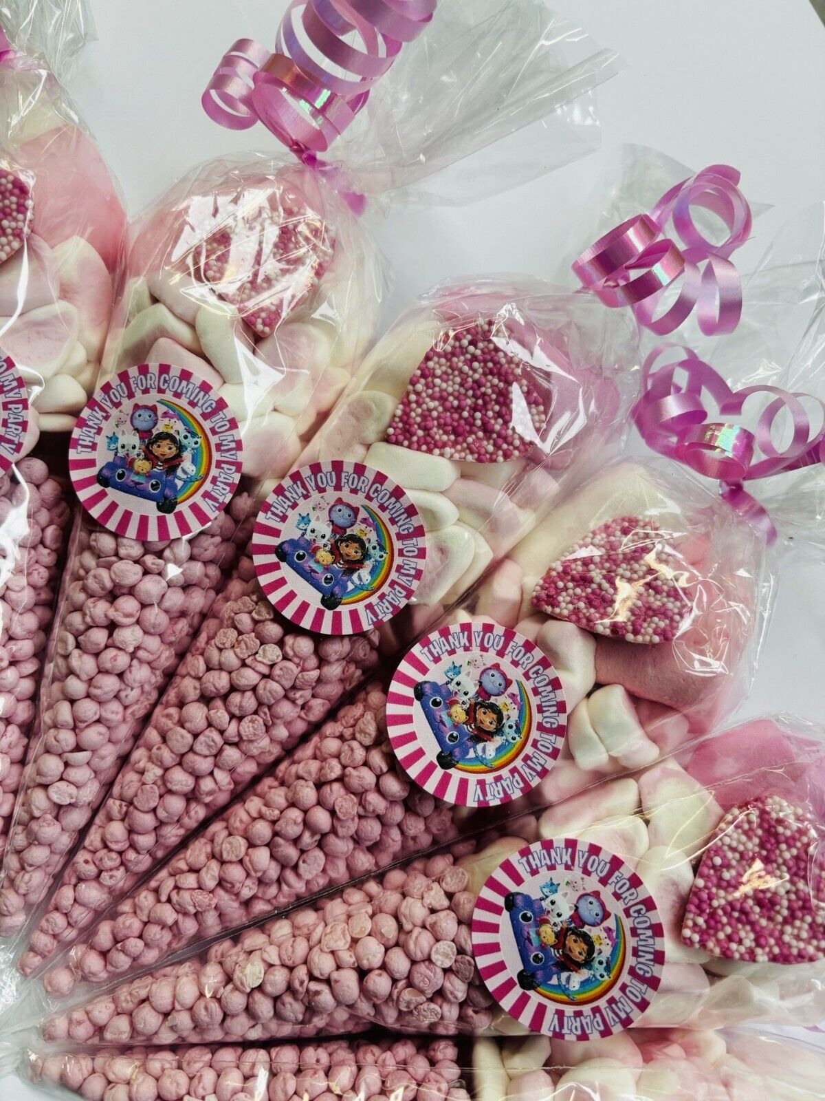 Gabbys Dollhouse Thank You Pink Cones Sweets Party Bags Filled Pouch Pick n Mix