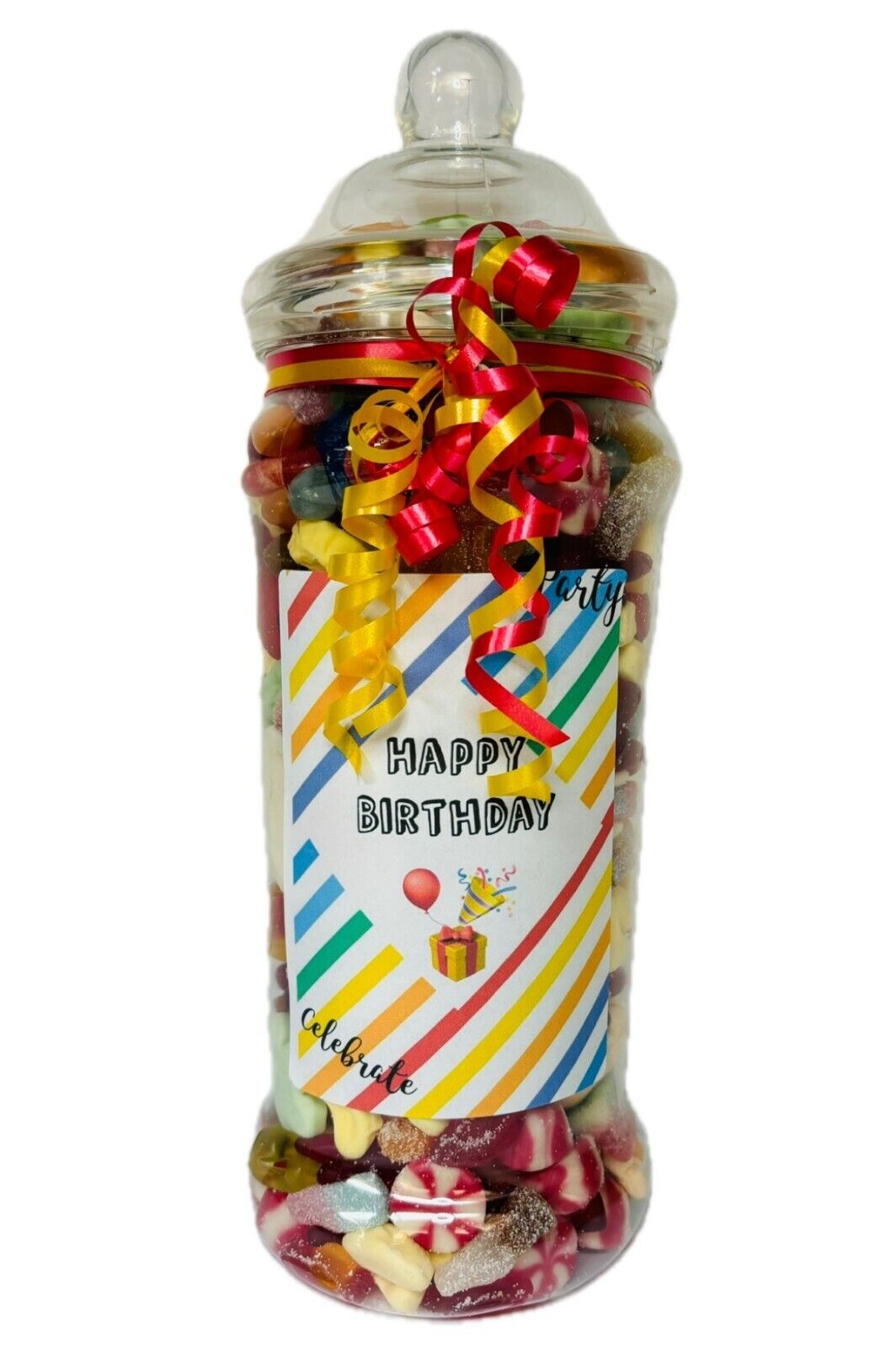 Happy Birthday Filled Pick N Mix Sweet Victorian Jar Gift Present Pink Blue