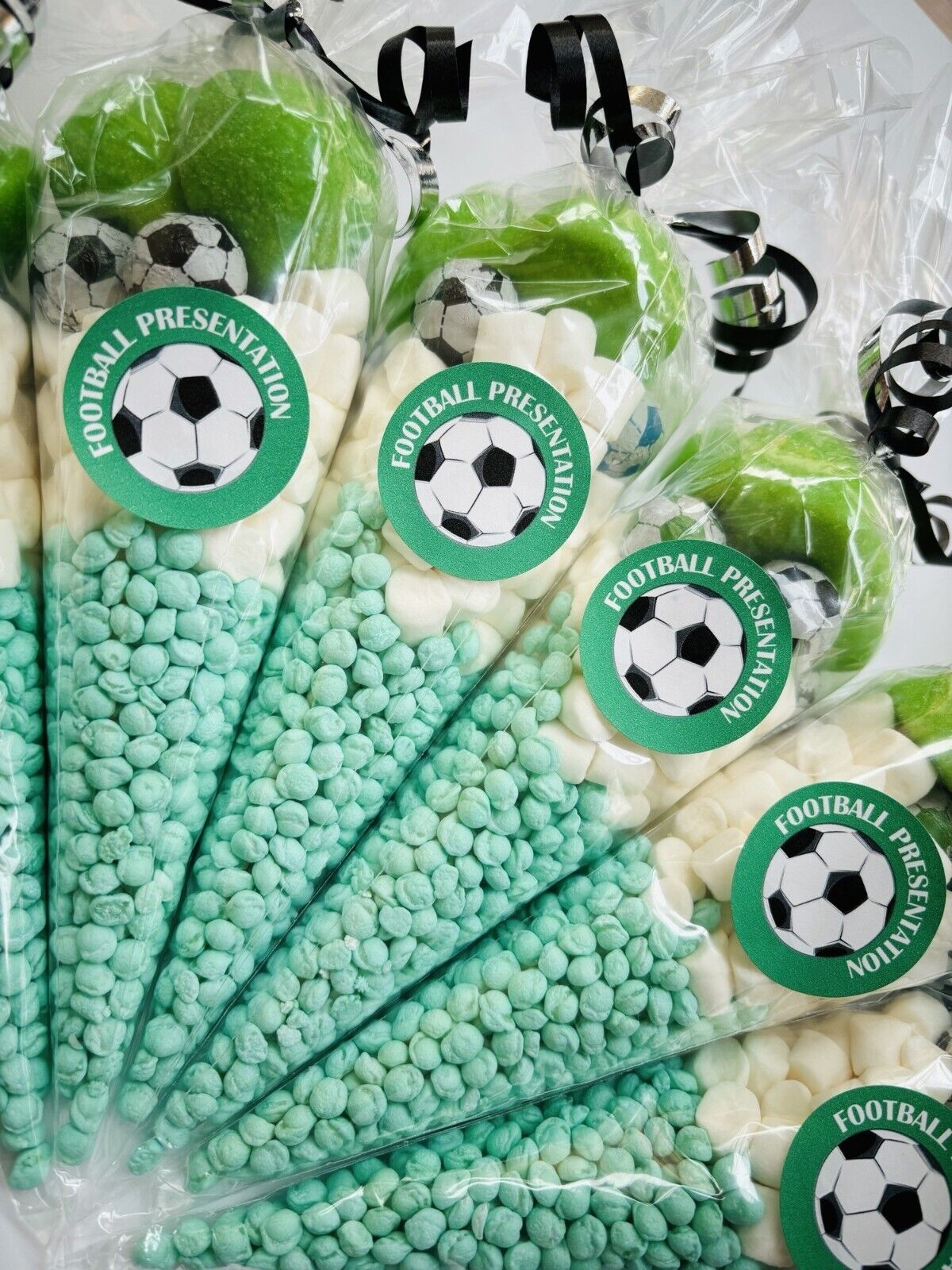 Chocolate Football Presentation Sweet Cones Party Bag Green Red Blue Orange