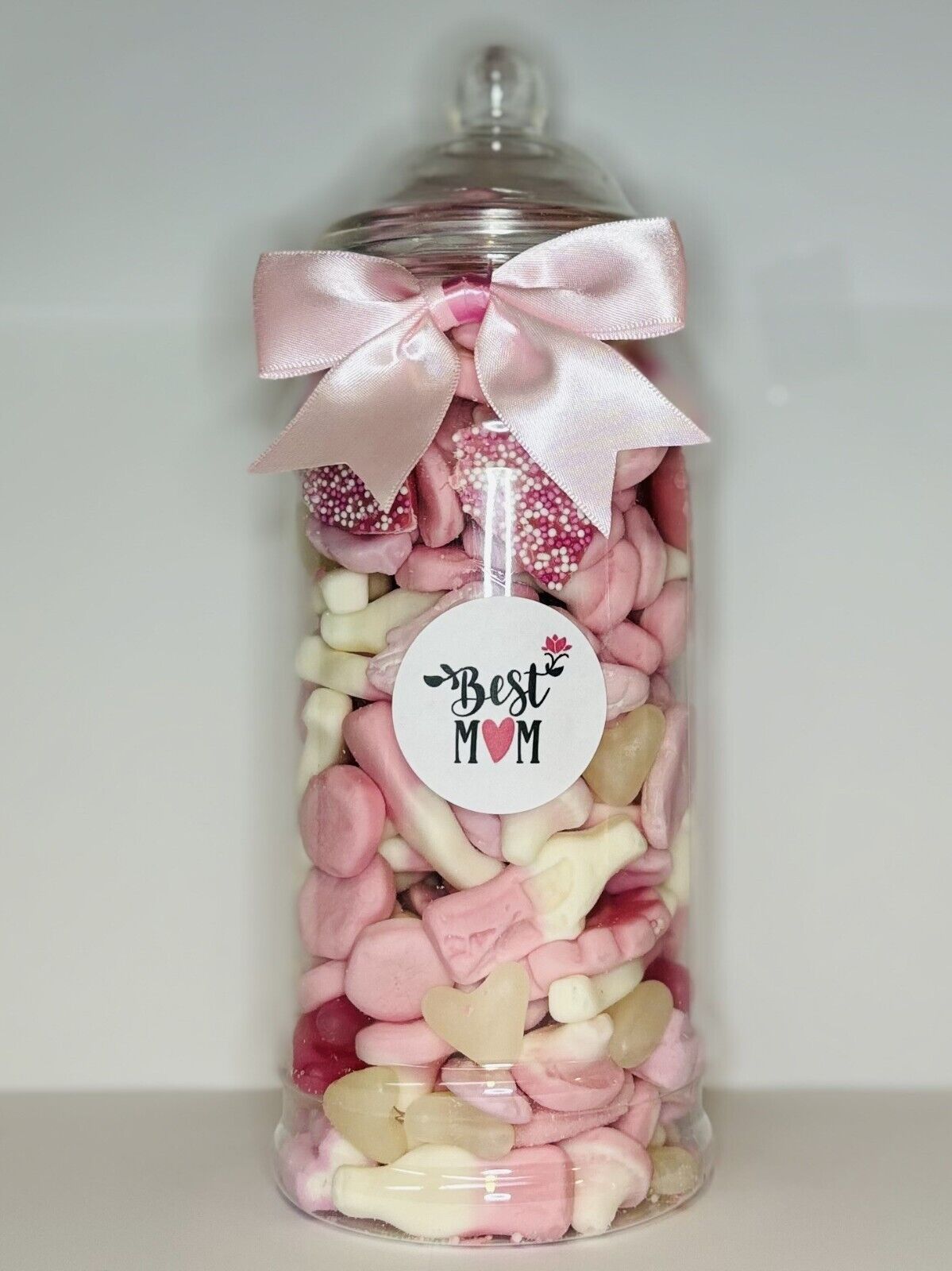 Best Mum Filled Pink Pick N Mix Gummy Sweet Victorian Jar Gift Present