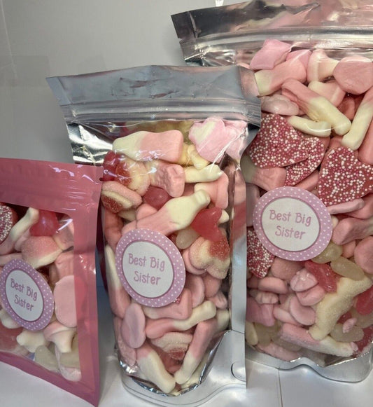 Best Big Sister Pink Filled Pick N Mix Sweet Treat Pouch Birthday Present