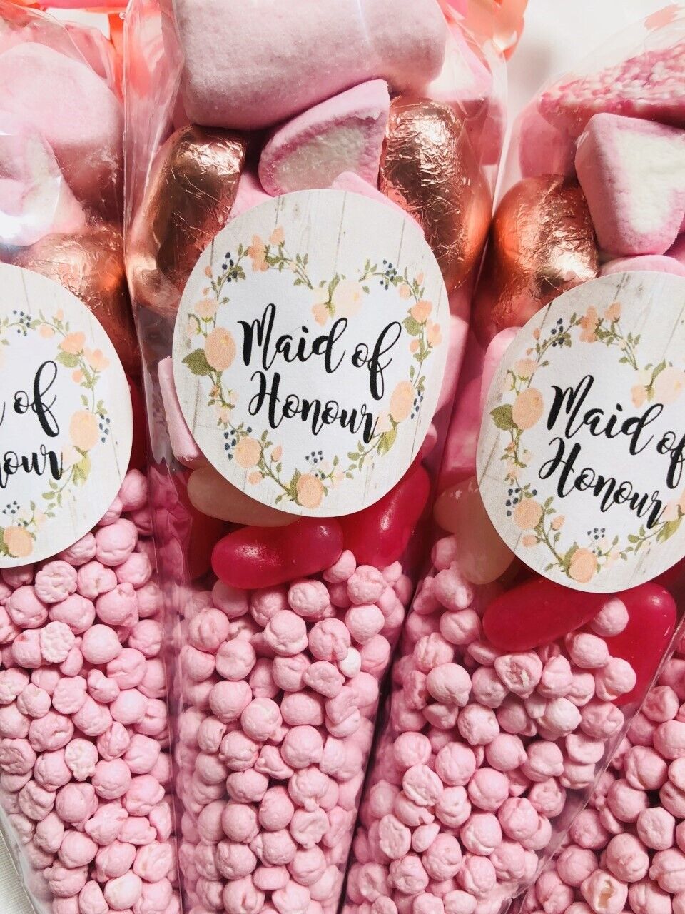 Bridesmaid / Maid of Honour / Mother of Bride Wedding Filled Sweet Cone Favours