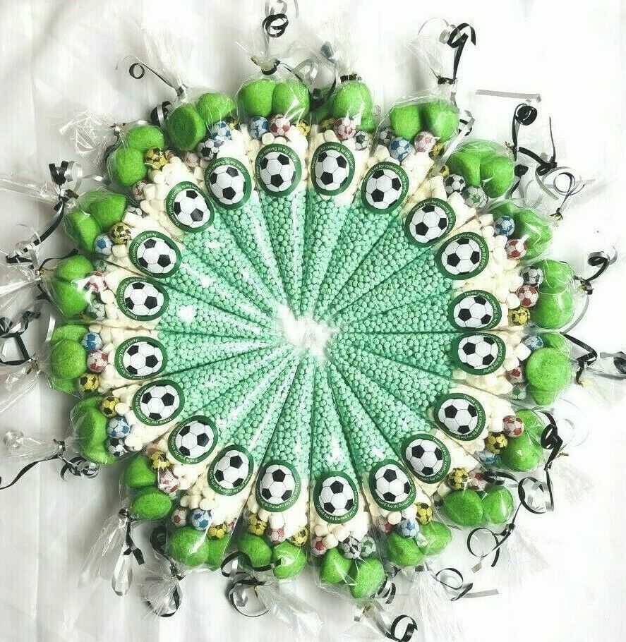 Filled Green Football Footy Sticker Kids Sweet Cones Party Bags Chocolate