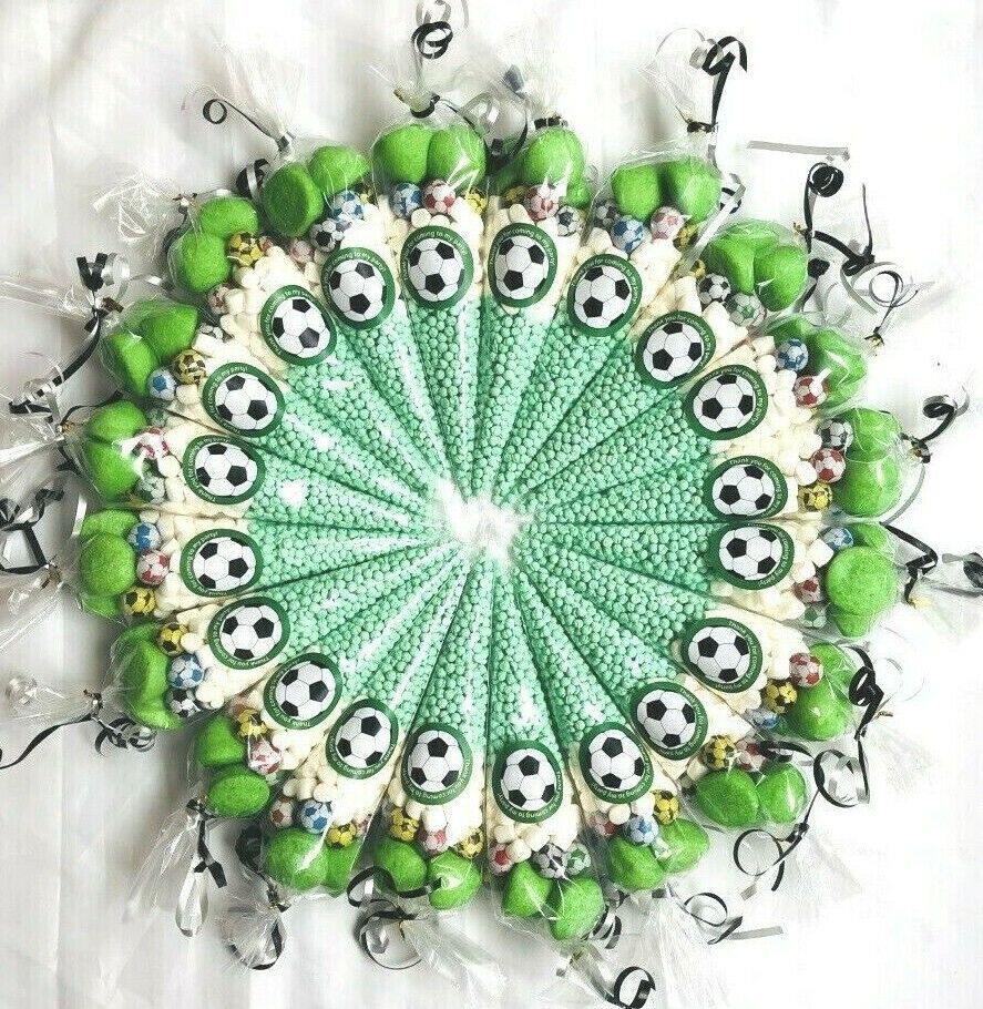 Filled Green Football Footy Sticker Kids Sweet Cones Party Bags Chocolate