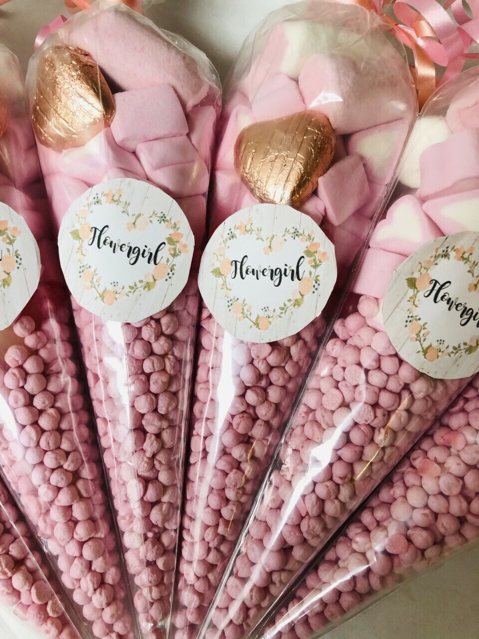 Flower Girl Wedding Sweet Candy Cones Sweets Party Gift Favour Pink Cone
