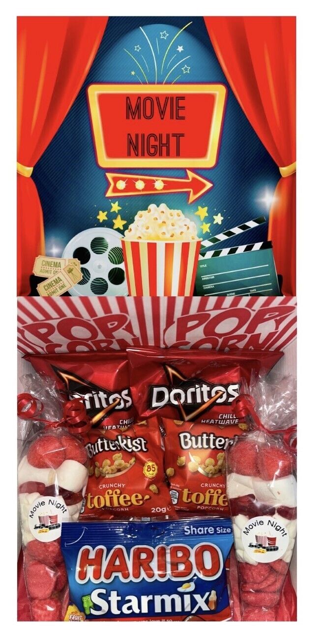 Movie Date Night Box For 2 Butterkist Popcorn Sweet Cones Doritos Treats Hamper